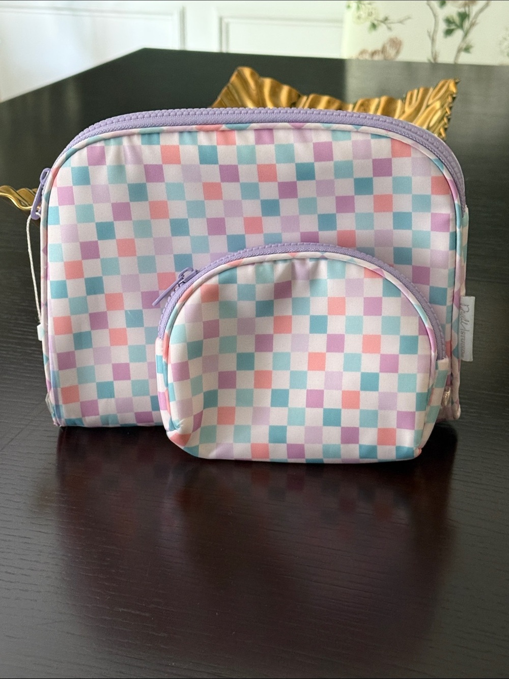 Pastel Checkerboard Cosmetic Pouch Set